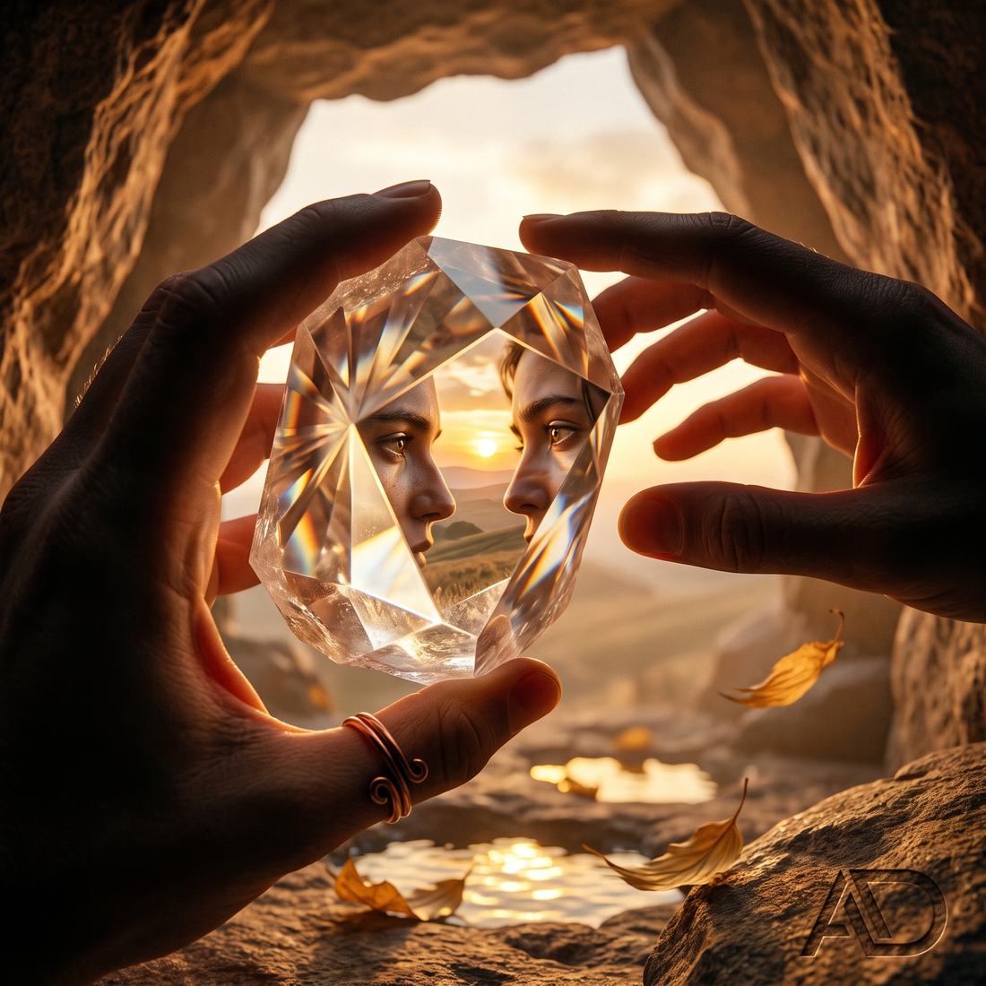 Cover artwork for the See Through My Eyes EP by Armaan Damani: a faceted prism held between two hands at sunset
